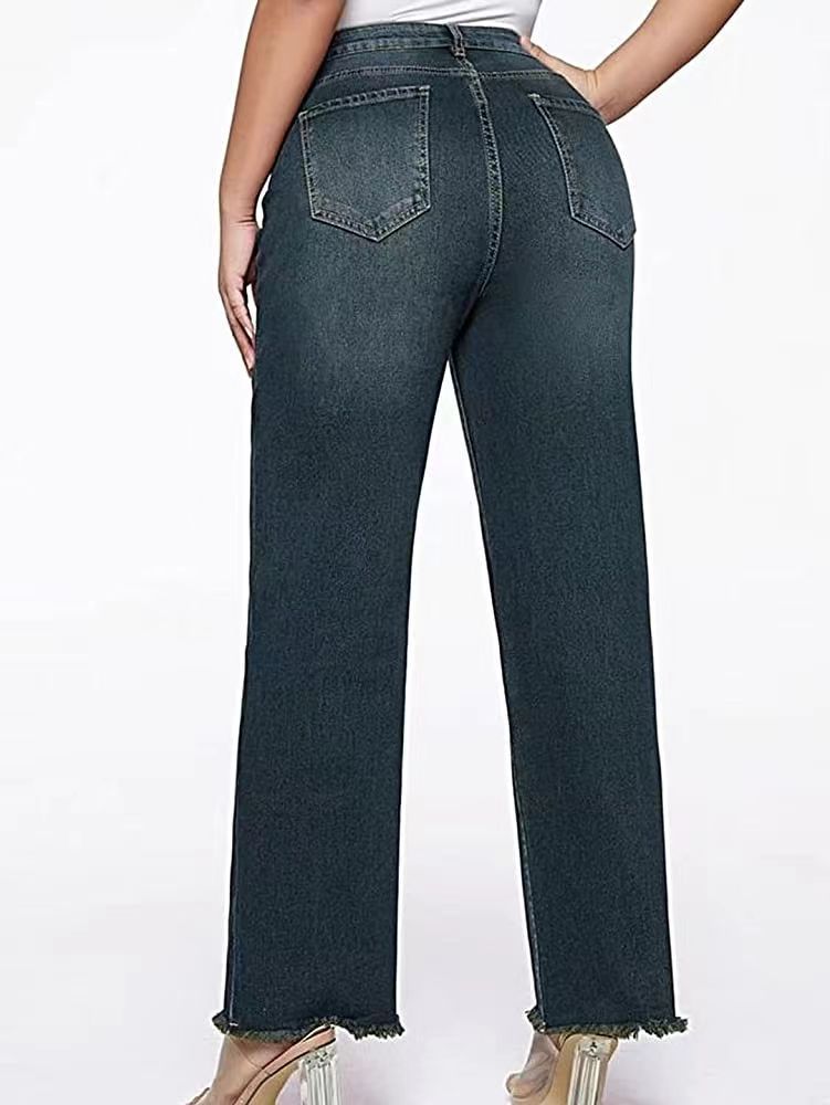 Women's Clothing Temperament Mid Waist Straight Loose Retro Washed Jeans Women's Nine Point Pants_mkmklike.com