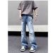Nordmann American High Vibe Blue Distressed Frayed Hem Jeans For Men Summer Straight Slim Fit Slightly Flared Street Style Beggar_mkmklike.com