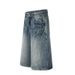 Vintage Washed Denim Capri Pants With Lightning Fade - Unisex Mid-Length Shorts For Cleanfit & Retro American Style_mkmklike.com