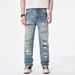 Men's Clothing Personality Multi Hole Patch Jeans Men's Loose Straight High Street Casual Pants American Cool Long Pants_mkmklike.com