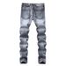 Men's New Washed Retro Light Gray Elastic Jeans Slim Fit Men's All Season Versatile Denim Pants 40 42_mkmklike.com