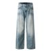 Light Washed Jeans Men's Casual Dad High Street Trendy Distressed Loose Wide-Leg Straight Long Pants_mkmklike.com