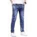 Men's Stretch Blue Skinny Jeans Multi Layered Design Slim Fit Flattering Trousers_mkmklike.com