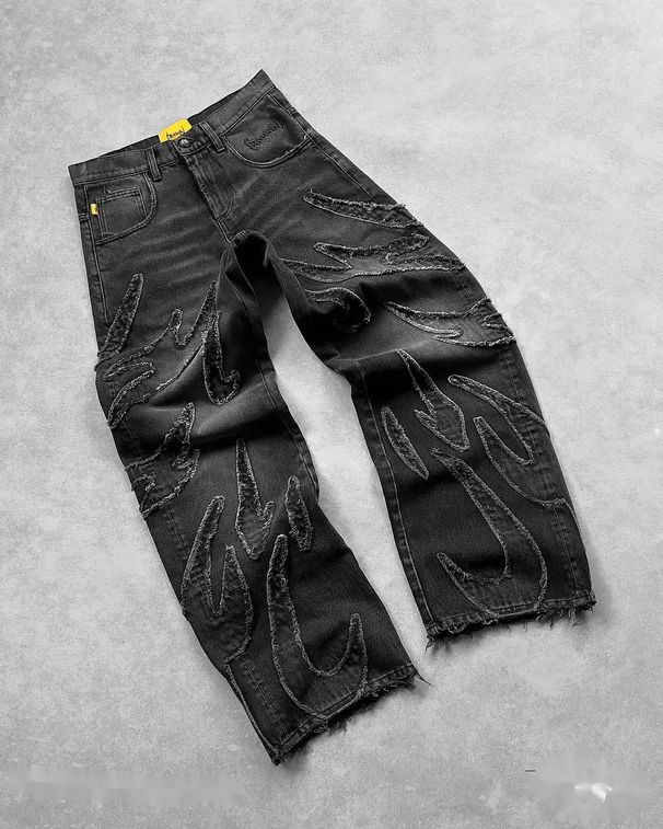Men's Retro Bat Pattern Embroidery Loose Jeans Harajuku Style Street Fashion Slouchy Pants_mkmklike.com