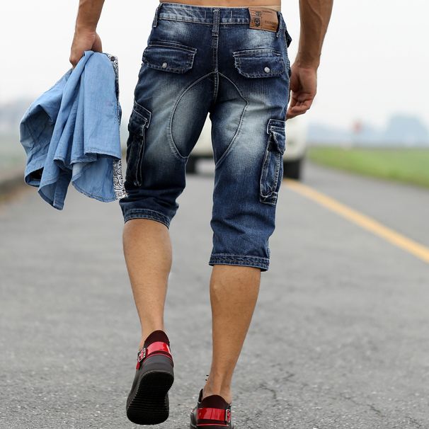 Men's Clothing Men's Overalls Mid Length Pants With Multiple Pockets Casual Denim Cropped Shorts_mkmklike.com