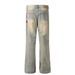 Washed Vintage Mud Yellow Jeans American High Street Style Personalized Embroidery Chain Casual Straight Long Pants For_mkmklike.com