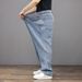 Large Size Men's Loose Elastic Straight Jeans Men's Solid Color Versatile High Waist Deep Gear Jeans Men's Clothing Factory_mkmklike.com