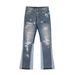 Distressed Vintage Washed Jeans – 90s Grunge Flared Denim With Ripped Details & Paint Splatter_mkmklike.com