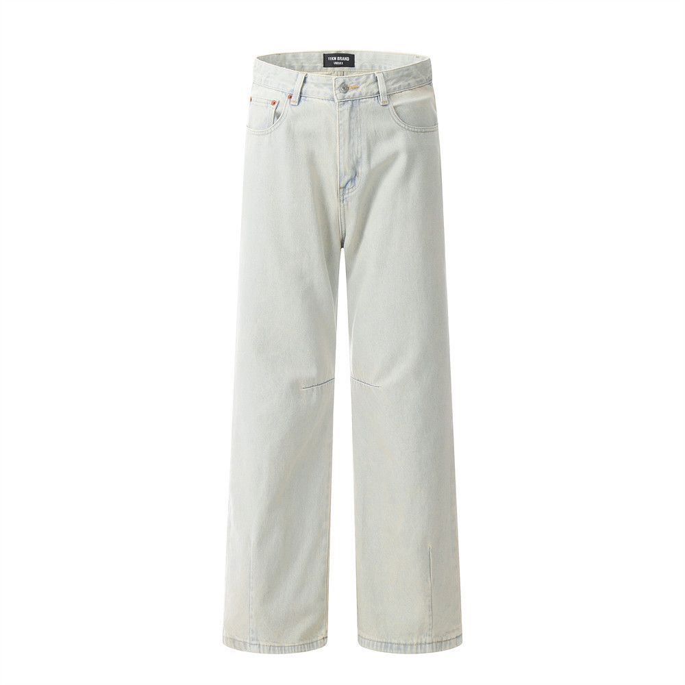 Washed Faded Denim Straight-Leg American High Street INS Trend Versatile Vintage Casual Wide-Leg Pants For Men_mkmklike.com