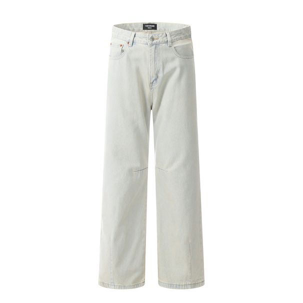 Washed Faded Denim Straight-Leg American High Street INS Trend Versatile Vintage Casual Wide-Leg Pants For Men_mkmklike.com