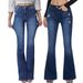 Women's Clothing Slim Denim High Elastic Bell Bottom Pants_mkmklike.com