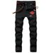 Men's Slim Fit Stretch Jeans Light Blue Denim Pants Comfortable Casual Trousers Everyday Wear with Embroidered Rose_mkmklike.com