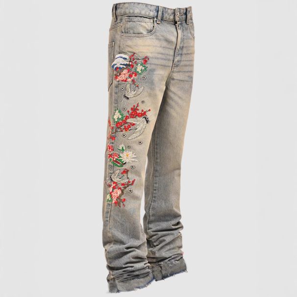 New Popular Men's Denim Straight Pants, European And American Street Fashion Ins Popular Elastic Sticker Denim Straight Pants_mkmklike.com