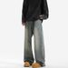 Vintage Washed Distressed Denim Jeans For Men - Relaxed Fit Straight Leg Trousers With Retro Style_mkmklike.com