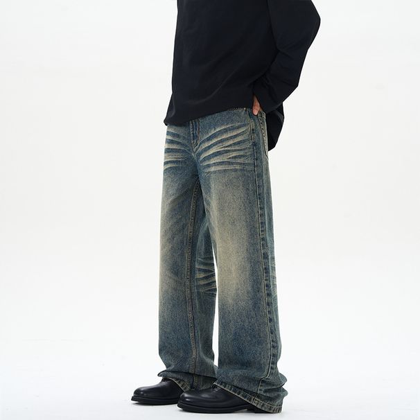 Men's Washed Whiskered Jeans Retro Archer0603 Trendy Vintage Trousers For Spring Men's Wear_mkmklike.com