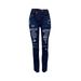 "Tassel-Trim Straight Leg Jeans - Elastic Waist Winter Denim Pants For Women (Blue/Dark Blue, S-XXL)"_mkmklike.com