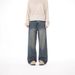 Men's Autumn/Winter Retro Casual Loose Straight Leg Jeans Midweight Cotton Washed Distressed Versatile Wide Leg Blue Black_mkmklike.com