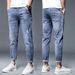 Men's Slim Fit Skinny Jeans Low Waist Blue High Street Fashion Casual Long Pants Trendy Spring Arrival Standard Thickness Polyester_mkmklike.com