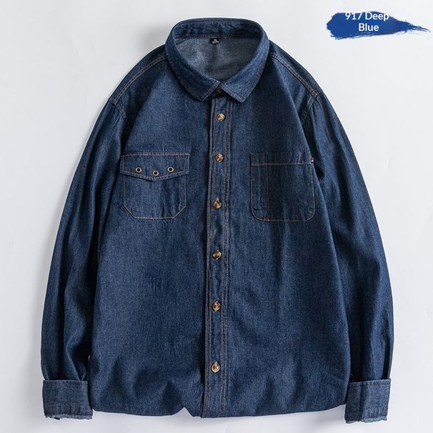 Northfold Pure Cotton Denim Long Men Fashion Youth Top Short Sleeve Student Jacket Teen Shirt Trendy_mkmklike.com
