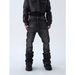 UnisexStyle Distressed Washed Black And Gray Jeans Vintage Flared Loose Fitting Frayed Hem Denim_mkmklike.com
