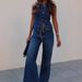 Women's Clothing Sleeveless Vest Fashion Wide Leg Denim Suit_mkmklike.com