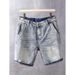 Washed Light Colored Denim Shorts Men's Summer Thin Korean Style Trendy Slim Fit Versatile Five Point Shorts_mkmklike.com