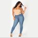 Stretchy High Waist Women's Jeans - Plus Size Skinny Denim Pants With Comfortable Mid-Rise Fit - Classic Blue & Black Washed Cotton Blend For Casual_mkmklike.com