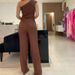 Women's solid color oblique collar striped elastic slim fit knitted sweater and pants suit for women_mkmklike.com