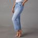 European And American New Stretch Straight Jeans Women's Elegant Commuter Ripped Washed Trousers_mkmklike.com