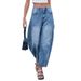 Women's Loose Straight Leg Denim Jeans New Summer Style Washed Wide Leg Trousers_mkmklike.com
