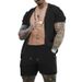 Men's hollowed out perspective cool casual thin men's short sleeved shorts set_mkmklike.com