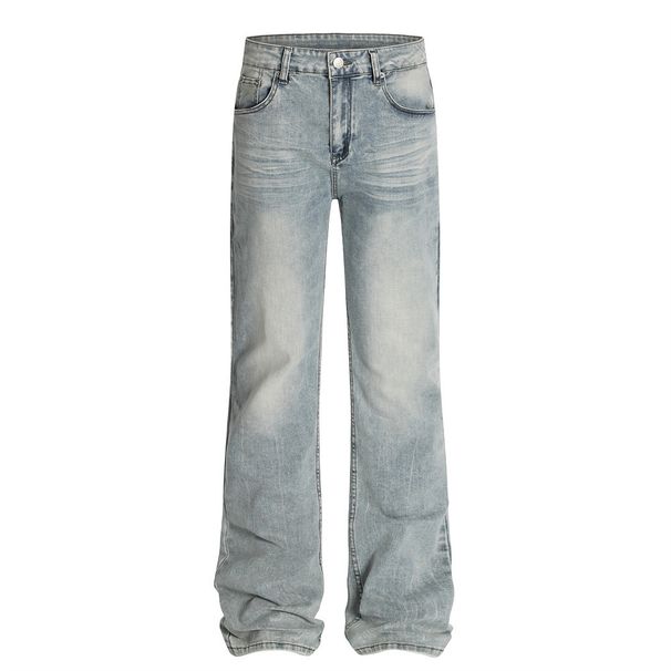 Punk Heavy-Duty Vintage Washed Jeans For Men Street Style Trendy Brand Vibe Design Double Pocket Straight Long Pants_mkmklike.com