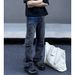 Men's Clothing New Straight Tube Micro Flared Workwear Jeans High Street Washed Gray Splicing Pants_mkmklike.com