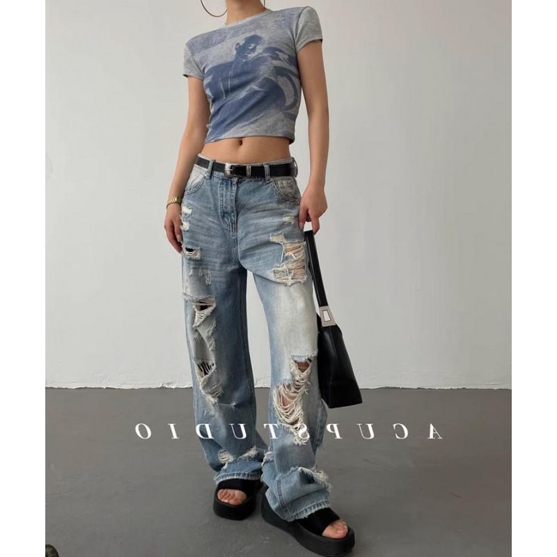 Women's Clothing High Street Hip Hop Ripped Old Retro High Street Jeans_mkmklike.com