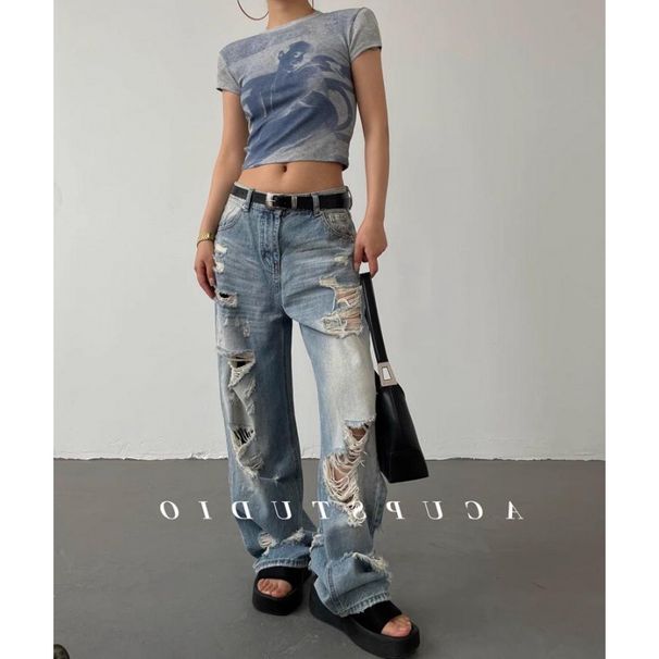 Women's Clothing High Street Hip Hop Ripped Old Retro High Street Jeans_mkmklike.com