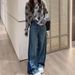Chicco 2025 Autumn New Korean Style Versatile Heart Long Sleeve Knitted Sweater Slimming Wide Leg Jeans Two-Piece Set For Women_mkmklike.com