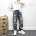 Men's Distressed Wide Leg Jeans High Street Style Patched Loose Fitting Straight Leg Pants Trendy And Cool_mkmklike.com