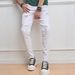 Men's Slim Fit White Distressed Jeans - High Street Fashion Straight Leg Ripped Patchwork Casual Pants_mkmklike.com