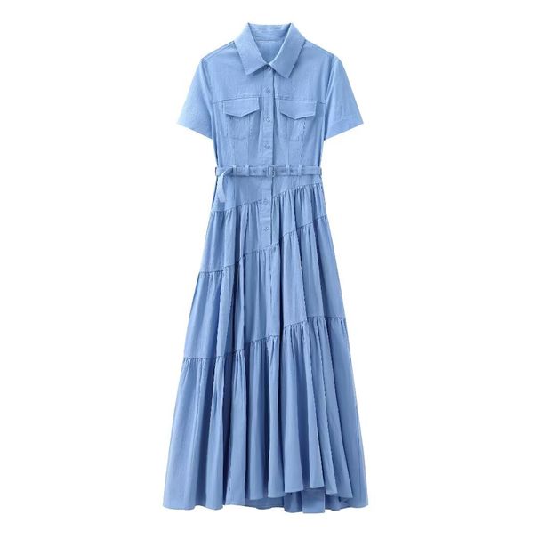 Women's Clothing Spring And Summer Women's Casual Belted Shirt Dress_mkmklike.com