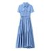 Women's Clothing Spring And Summer Women's Casual Belted Shirt Dress_mkmklike.com