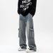 Men's Retro Blue Cargo Jeans High Street Style Loose Wide Leg Straight Leg Pants Multiple Pockets Casual Long Trousers Autumn Winter_mkmklike.com