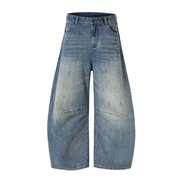 Punk Washed Vintage Scimitar Jeans Men's Loose Wide-Leg Handmade Distressed Oversized Sickle Pants_mkmklike.com
