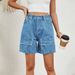 Women's Clothing Summer Washed Elastic Waist Workwear Casual Denim Shorts_mkmklike.com