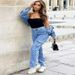 Women's Fashion Street Style Multi-Pocket Cargo Straight Leg High Waist Slimming Loose Khaki Jeans_mkmklike.com