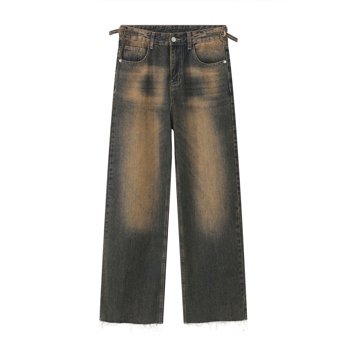 EF JEANS | 2023 New Product Straight Hong Kong Style Retro Old Rust Earth Color Rough Edge Denim Trousers For Men And Women_mkmklike.com