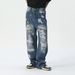 Men's Clothing Hip-Hop Style Heavyweight Distressed Straight Jeans For Men - Trendy Streetwear Denim Pants (Blue, S/M/L/XL)_mkmklike.com