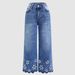 Women's Fashionable Embroidered Stretchy Loose Casual Cropped Jeans Relaxed Everyday Wear Versatile Comfortable Feshion Trend_mkmklike.com