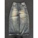 Vintage Distressed Denim Jeans For Men & Women - High Waisted Wide Leg Streetwear Pants With Raw Hem Detail (Blue Wash)_mkmklike.com