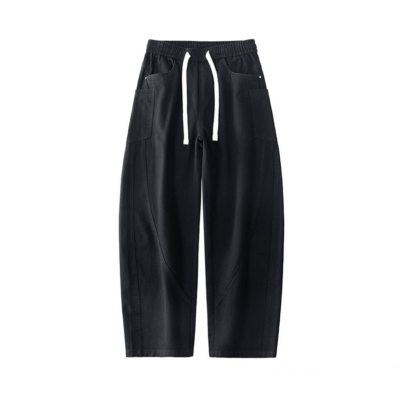 Men's Relaxed Fit Straight-Leg Jeans – Vintage Washed Denim Pants (Light Grey/Khaki/Black, 100% Cotton, Adjustable Drawstring, Unisex Street Style)_mkmklike.com