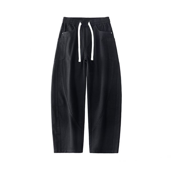 Men's Relaxed Fit Straight-Leg Jeans – Vintage Washed Denim Pants (Light Grey/Khaki/Black, 100% Cotton, Adjustable Drawstring, Unisex Street Style)_mkmklike.com